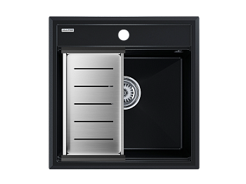 Кухонная мойка + коландер Paulmark PM115051-BLM+A375-BS 50х51 цвет черный металлик